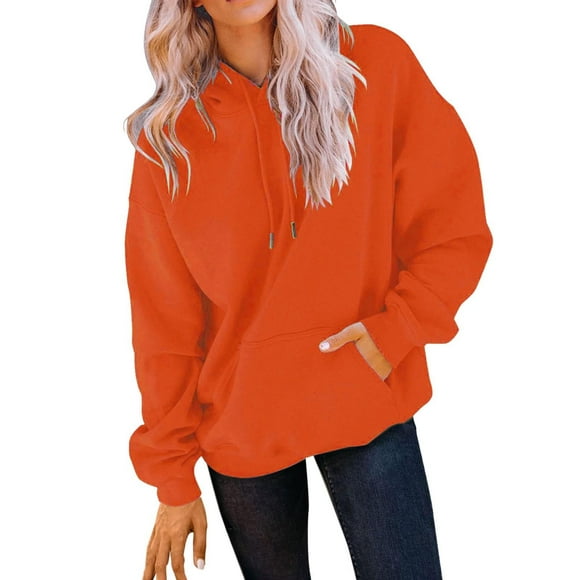 Outfmvch Hoodies For Women Sweatshirt For Women Women'S Casual Pocket Hoodie Long Sleeve Fashion Rope Pullover Hoodie Top Cardigan Sweaters For Women Orange M