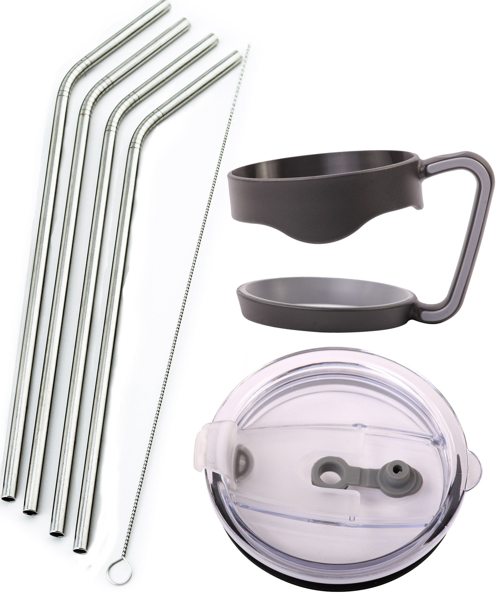 4 Stainless Steel Straws + Lid + Handle - Bend Extra LONG fits 30 oz & 20 oz Yeti Tumbler Rambler Cups - CocoStraw Brand Drinking Straw (4 Straws + Straw Lid + Handle 30oz)