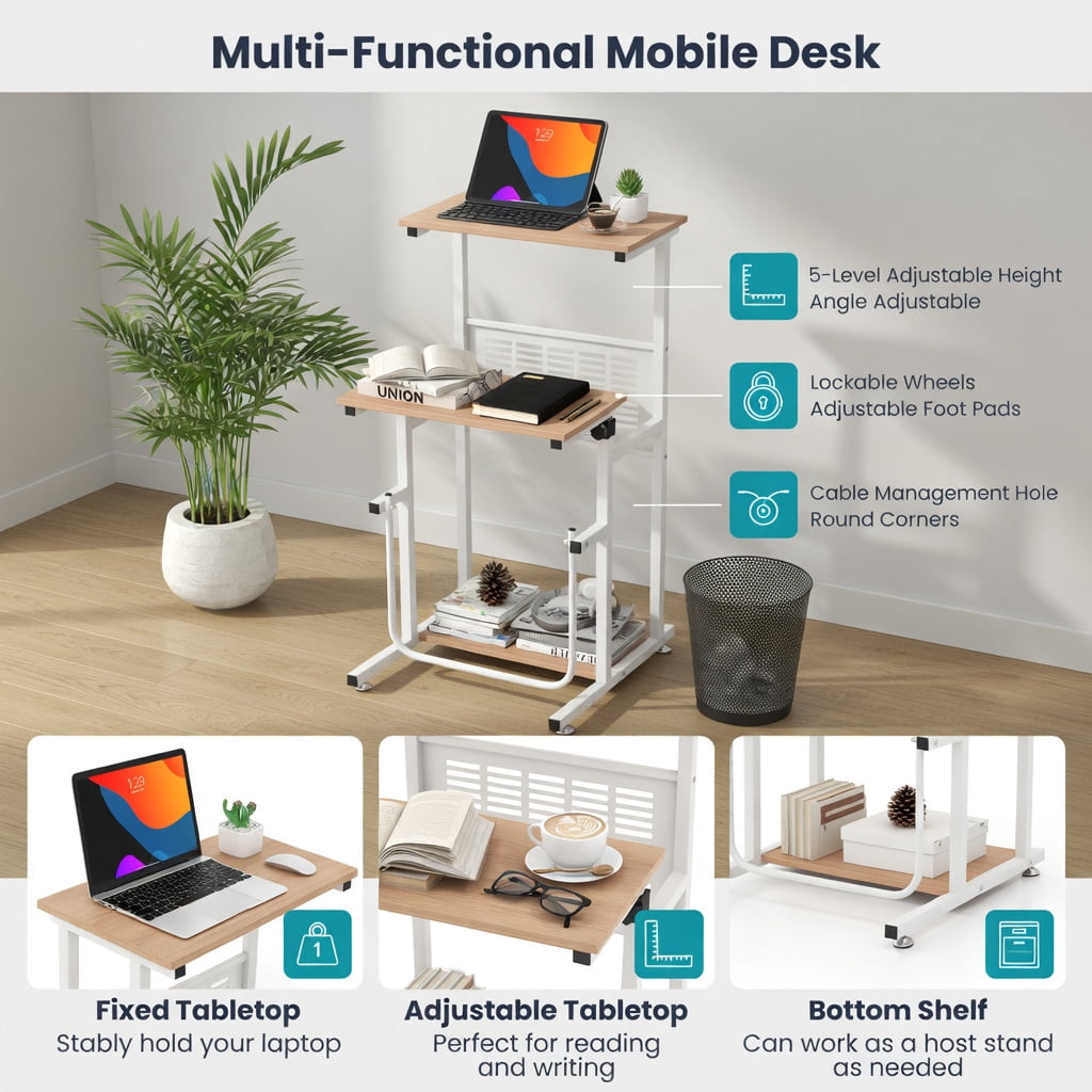 Topcobe Standing Desk for Small Space Sit Stand Desk with Height Adjustable Desktop, Perfect Addition to Home, Office, Home Bar, Kitchen, Dining Room