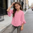 thumbnail image 7 of Dagugfen 3/4 Sleeve Tops for Teen Girl Button down Shirts Loose Fitted V Neck Lightweight Summer Casual Beach Tops 3-14 Years, 7 of 7