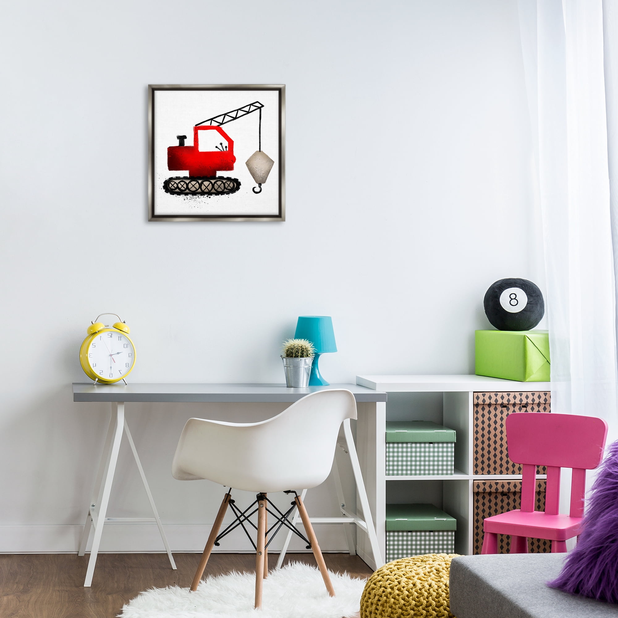 Stupell Industries Red Construction Vehicle Transportation Painting Gray Floater Framed Canvas Art Print Wall Art, 18 x 18