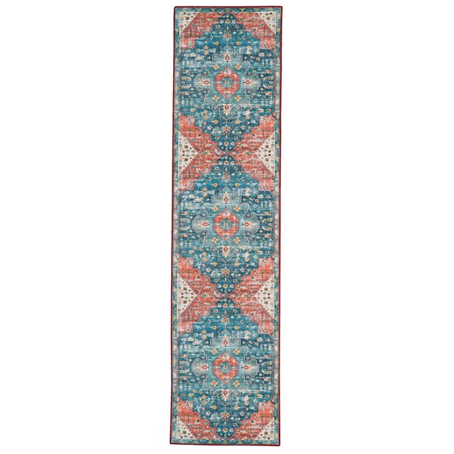 Markum 2' x 8' Washable Runner, Teal and Rust