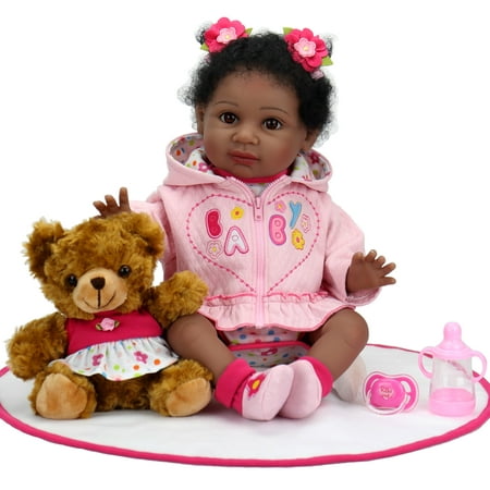 Aori Reborn Baby Dolls Black African American Girl Doll with All Feeding Toys for Kids 3+
