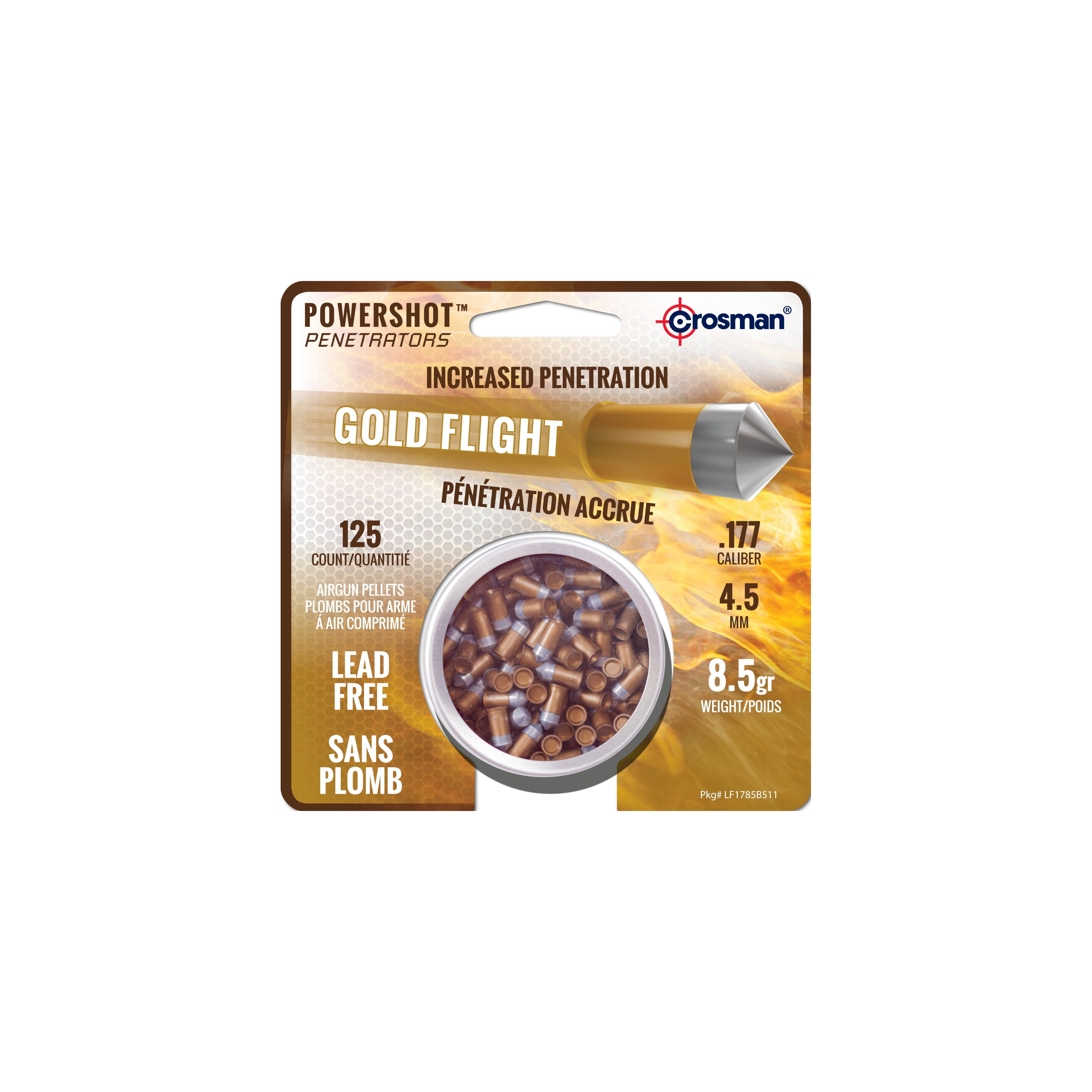 Crosman Powershot 177 Caliber Gold Flight Penetrator Pellets 125 Ct LF1785