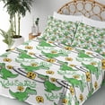 thumbnail image 3 of Ambesonne Emoji Fitted & Top Sheet Set with Sham, Shocked Faces Dinosaur Print, White Fern Green Mustard, 3 of 5