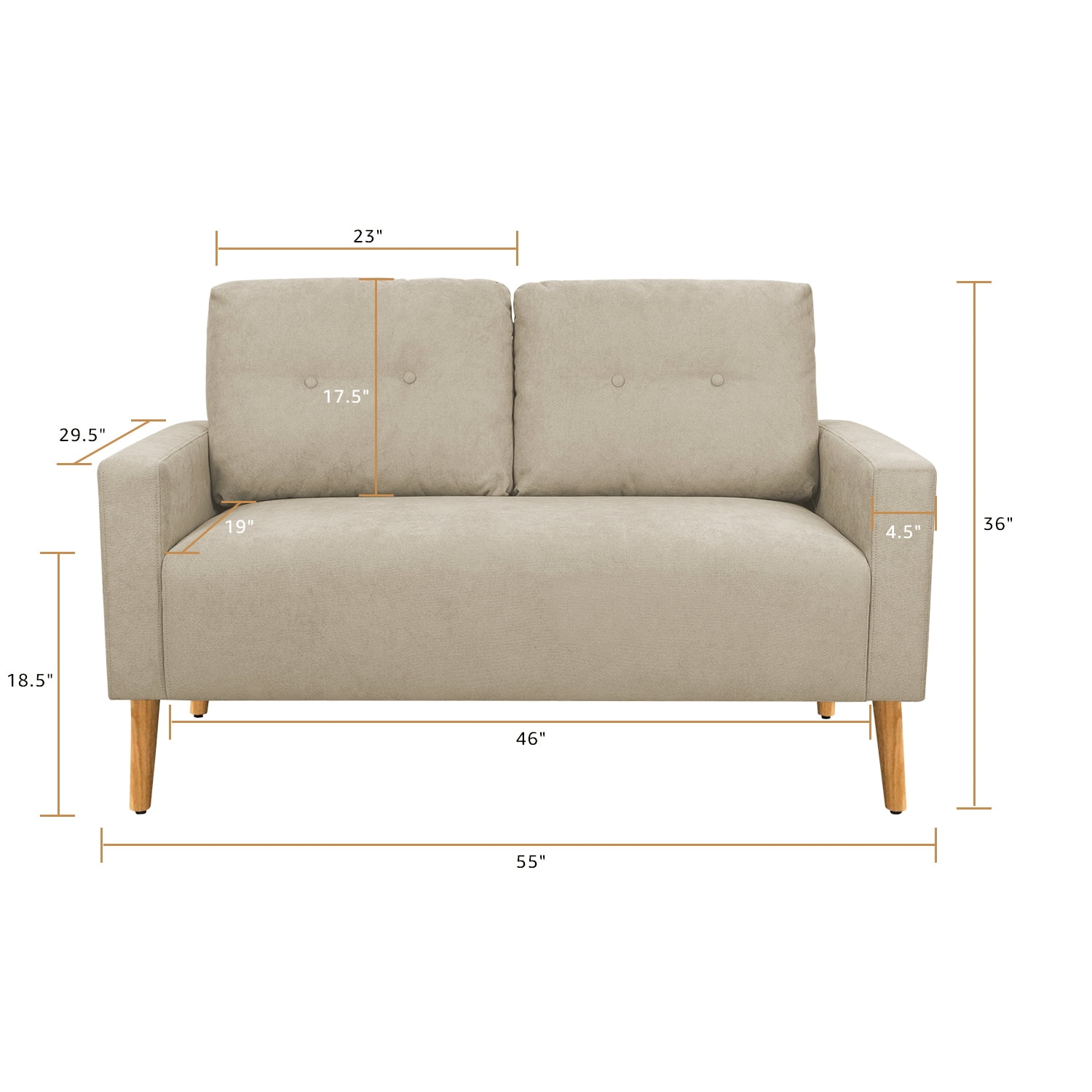 Lacoo Mid-Century Loveseat Sleeper Button Tufted 2 Seater Sofa, Beige Fabric
