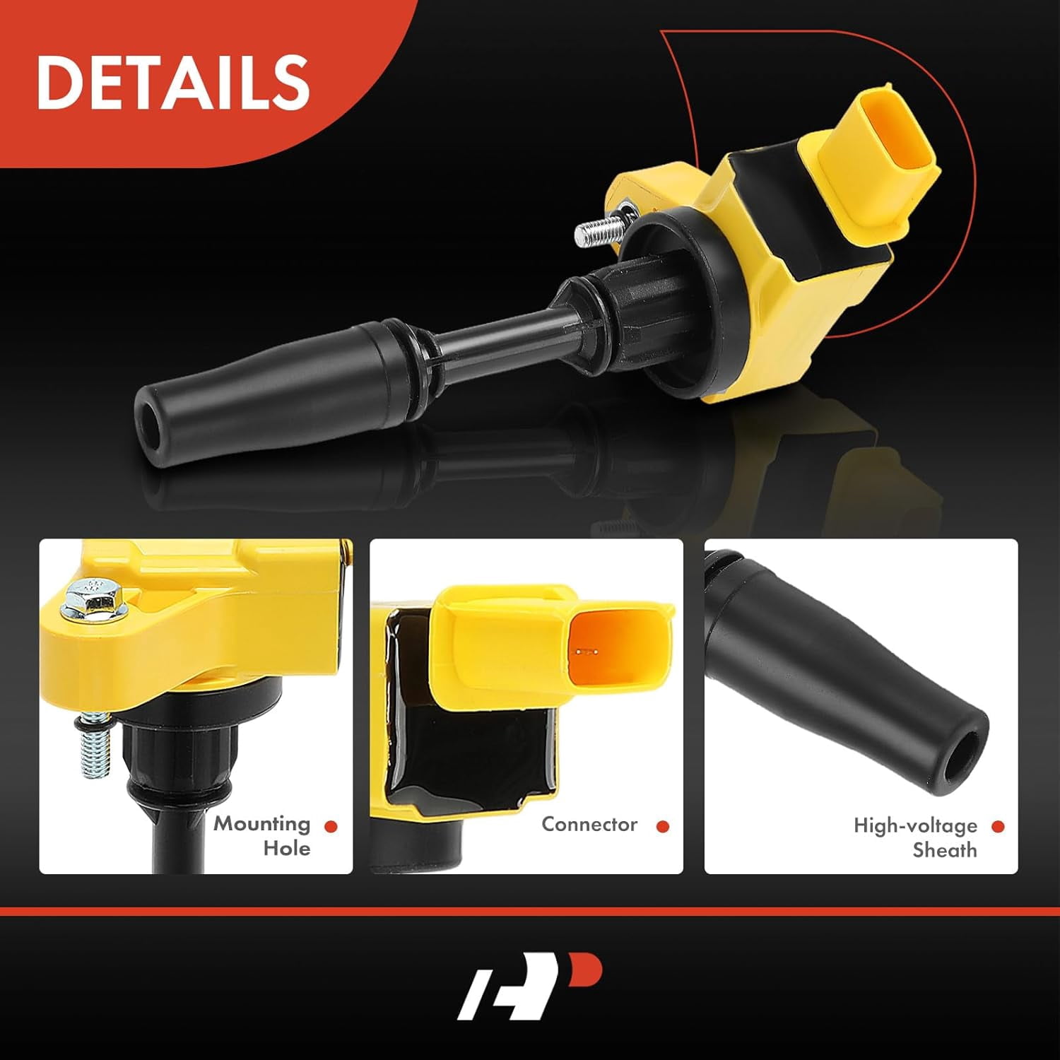 A-Premium (Yellow) Engine Ignition Coil Pack Compatible with Chevrolet Equinox, Malibu, Traverse, Impala, Camaro, Colorado & GMC Terrain, Acadia, Canyon & Buick LaCrosse & Cadillac CTS, 4-PC Set