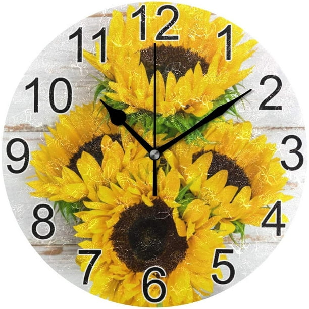 Popeven Sunflowers Wooden Wall Clock 12 Inch Silent Battery Operated Non Ticking Wall Clock Vintage Wall Decor For Kitchen Living Room Bedroom School Or Office Walmart Com Walmart Com