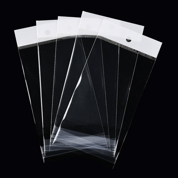 200pc White Header OPP Cellophane Bags Self Adhesive Sealing Bag with Hanging Hole Rectangle Clear 15x7cm Hole: 6mm Unilateral Thickness: 0.045mm Inner Measure: 9.5x7cm