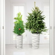 Richryce Modern Style Outdoor Planters for Porch, Indoor Tall Planters Set of 2, MgO Flower Pots, Balcony Large Pot Planters, White