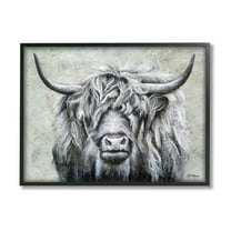 Stupell Highland Cattle Distressed Rustic Animals & Insects Painting Black Framed Art Print Wall Art