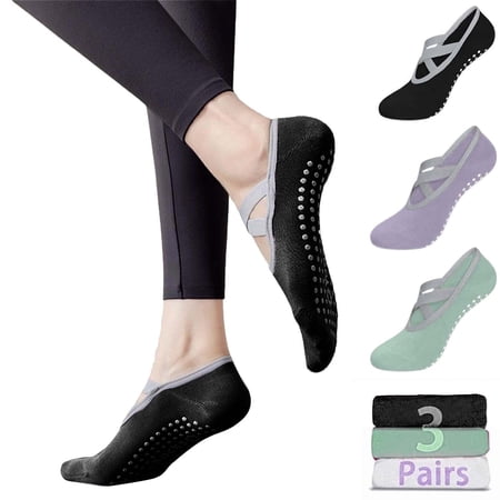 Sunvo Grip Pilates Yoga Socks for Women, 3 Pairs, Non Slip Grippy Socks for Barre Ballet Dance New