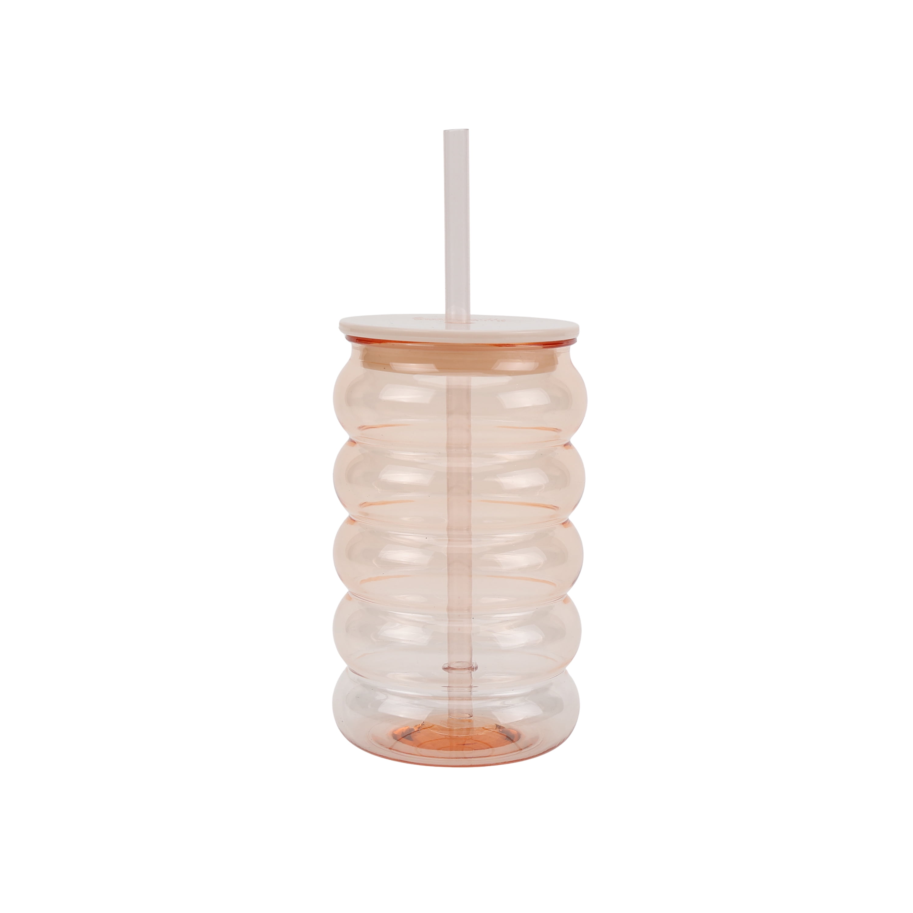 Just Feed Me by Jessie James Decker 4-Piece 18oz Bubble-Ribbed Tumbler with Straw, Pink