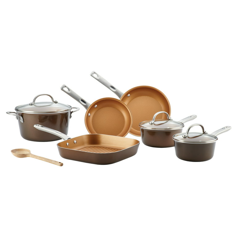  Ayesha Curry Home Collection Nonstick Cookware Pots and Pans Set,  9 Piece, Brown Sugar & Ayesha Curry Kitchen Gadgets Parawood Cooking Set  with Pan Paddle, Multipurpose: Home & Kitchen