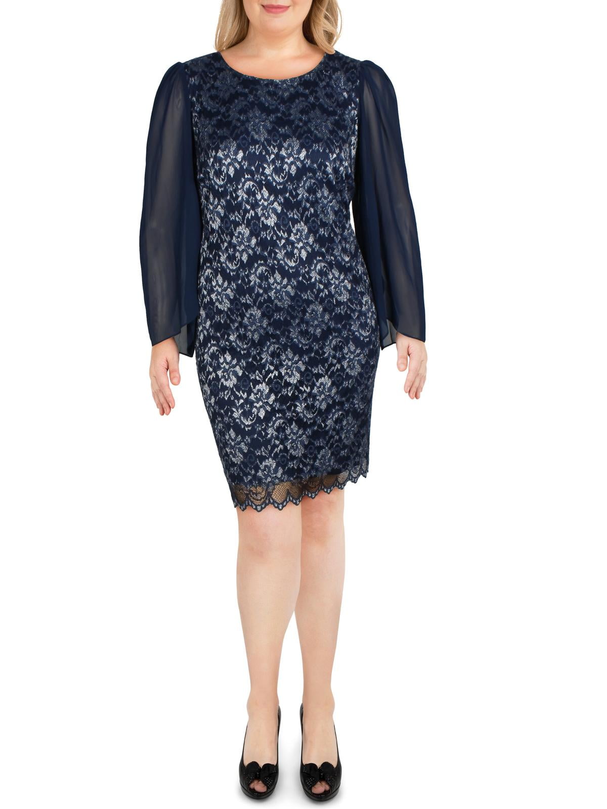 Connected Apparel Womens Plus-Size Cap-Sleeve Sequin-Lace Dress