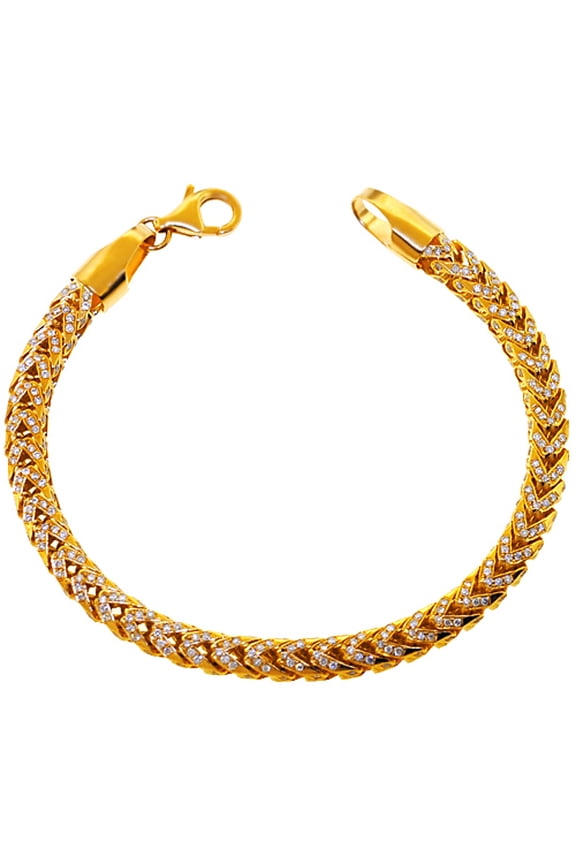 Men's Diamond Franco Box Link Bracelet - Solid 14K Yellow Gold - 3.20 Carats - 8 inches - AGI Certified