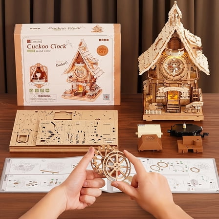 FestoCross 3D Wooden Cuckoo Clock Kit - DIY Recycled Wood Puzzle with Chimes, Moving Cuckoo Bird & Functional Clock, Unique Home Decor Gift for Adults