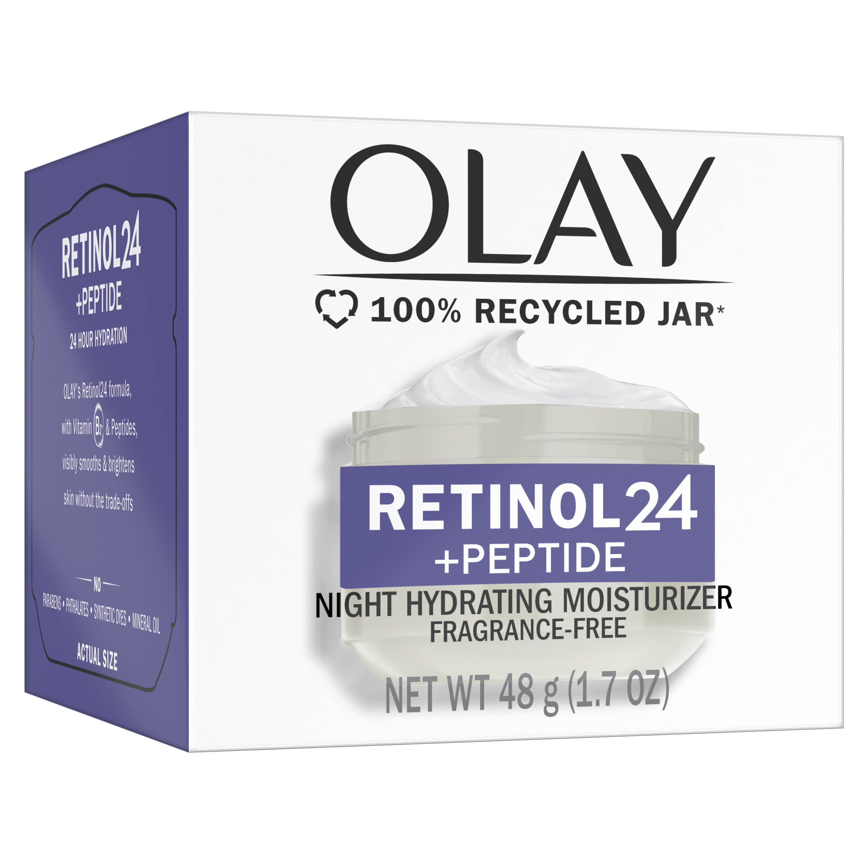 Olay Regenerist Retinol 24 Night Face Moisturizer, 100% Recycled Jar, Fragrance-Free 1.7 fl oz