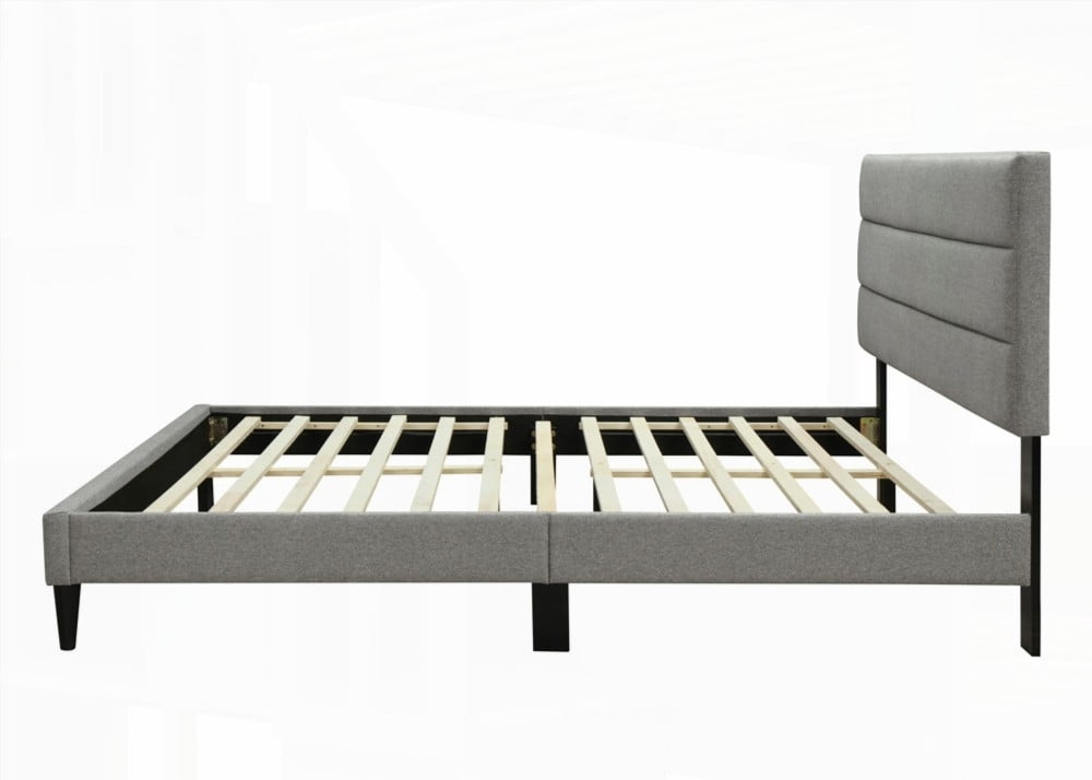 King Size Metal Platform Bed Frame with USB Charging, Gray for Master Bedroom