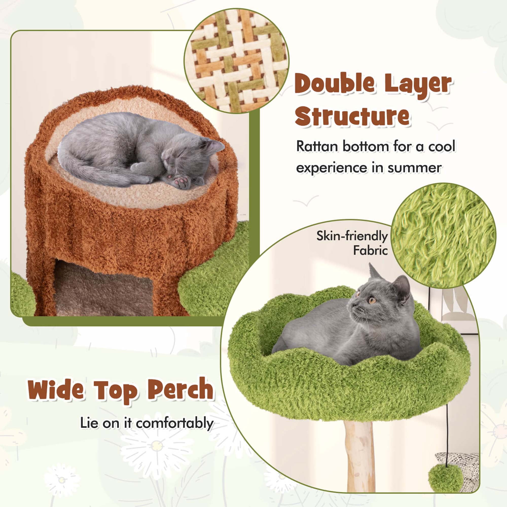 Costway Multi-level Cat Tree with Double Decker Cat House Scratching Posts & Sisal Panel