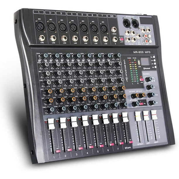ammoon AG-8 Console de mixage portable 8 canaux Table de mixage audio  numérique + Alimentation fantôme 48 V Prend en charge la connexion  BT/USB/MP3 pour l'enregistrement de musique Réseau DJ Diffusion en
