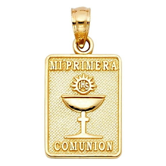 14k Yellow Italian Gold Primera Comunion Charm Pendant 16mm