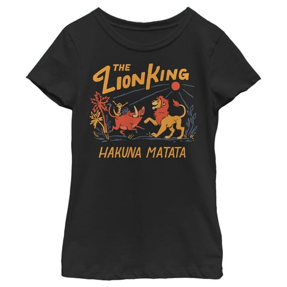 Girl's Lion King Retro Hakuna Matata Dance  Graphic Tee Black Small