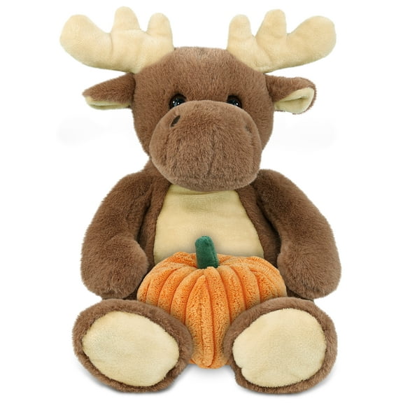 DolliBu Super Soft Moose Stuffed Animal with Pumpkin Decor - Pumpkin Plush Animal for Fall, Halloween and Thanksgiving, Pumpkin Toy for Baby, Kids, Adults - 9 Inches