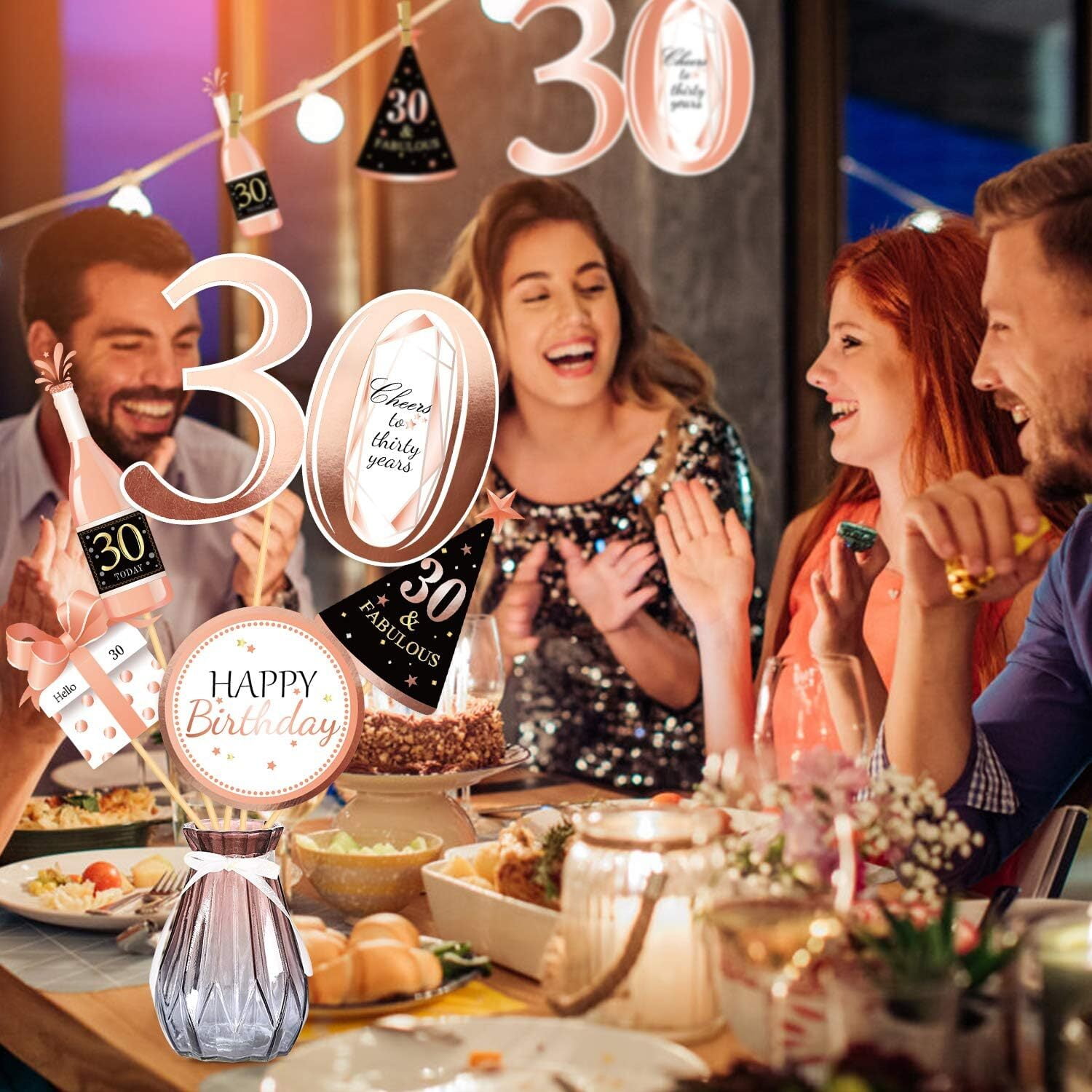 12 Pack Happy 30th Birthday Centerpiece Sticks – Glitter Number 30 Table Decor, Rose Gold, For Cake Or Flower Arrangements - View #9