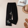 thumbnail image 4 of Utoimkio Women's Floral Embroidered Pants,Elastic Waist Wide Leg Trousers with Pockets, 4 of 8