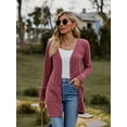 thumbnail image 6 of Chiclily Women's Fall Cardigan Lightweight Soft Knit Cardigan Burgundy Large Long Sleeve Open Front Coat with Pockets, 6 of 7