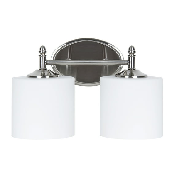 F11002-80-Sunset Lighting-2 Light Wall Sconce   Bright Satin Nickel Finish with Opal Glass