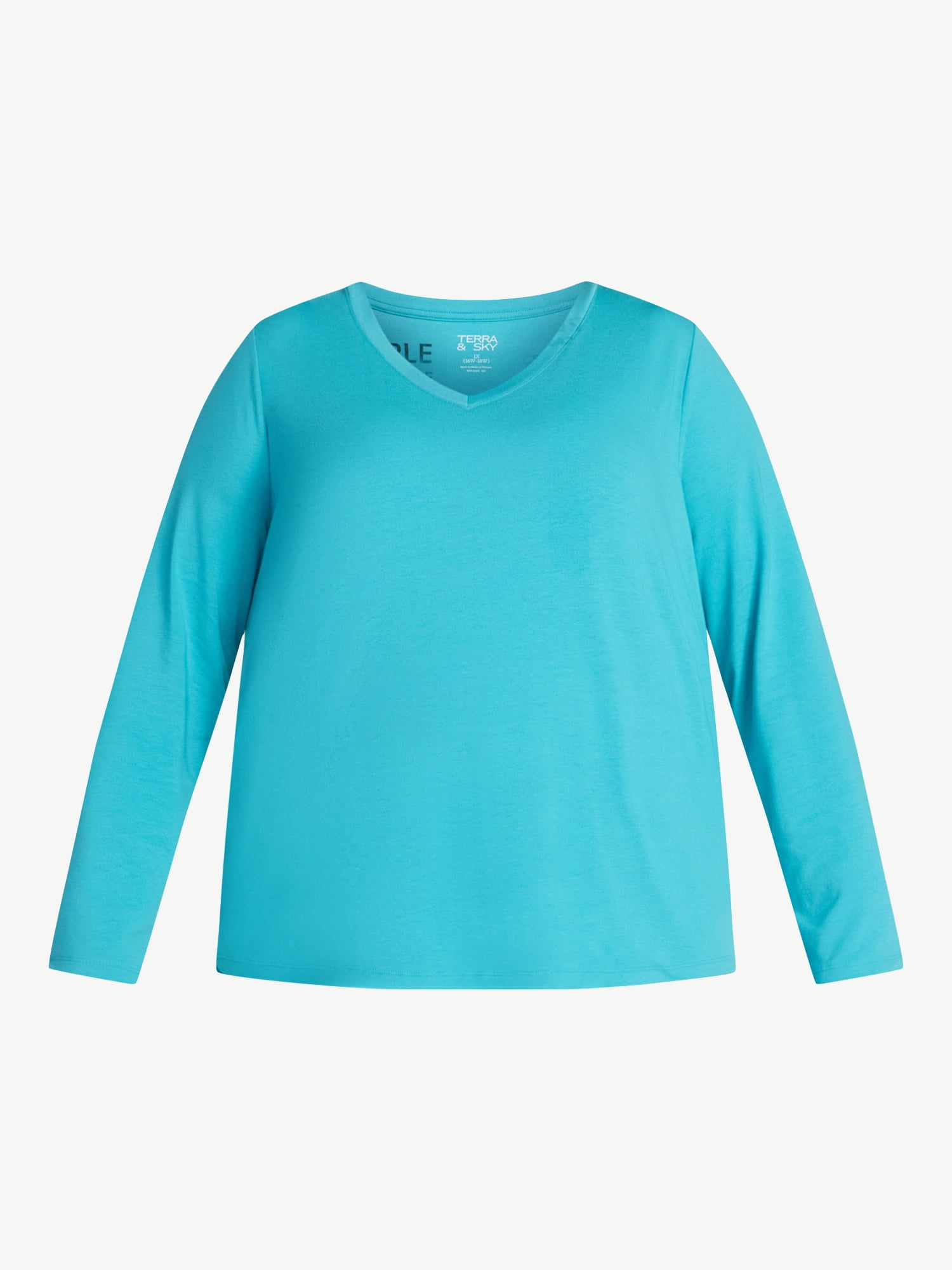 Terra & Sky Women's Plus Size Long-Sleeve V-Neck Tee, Sizes 0X-5X