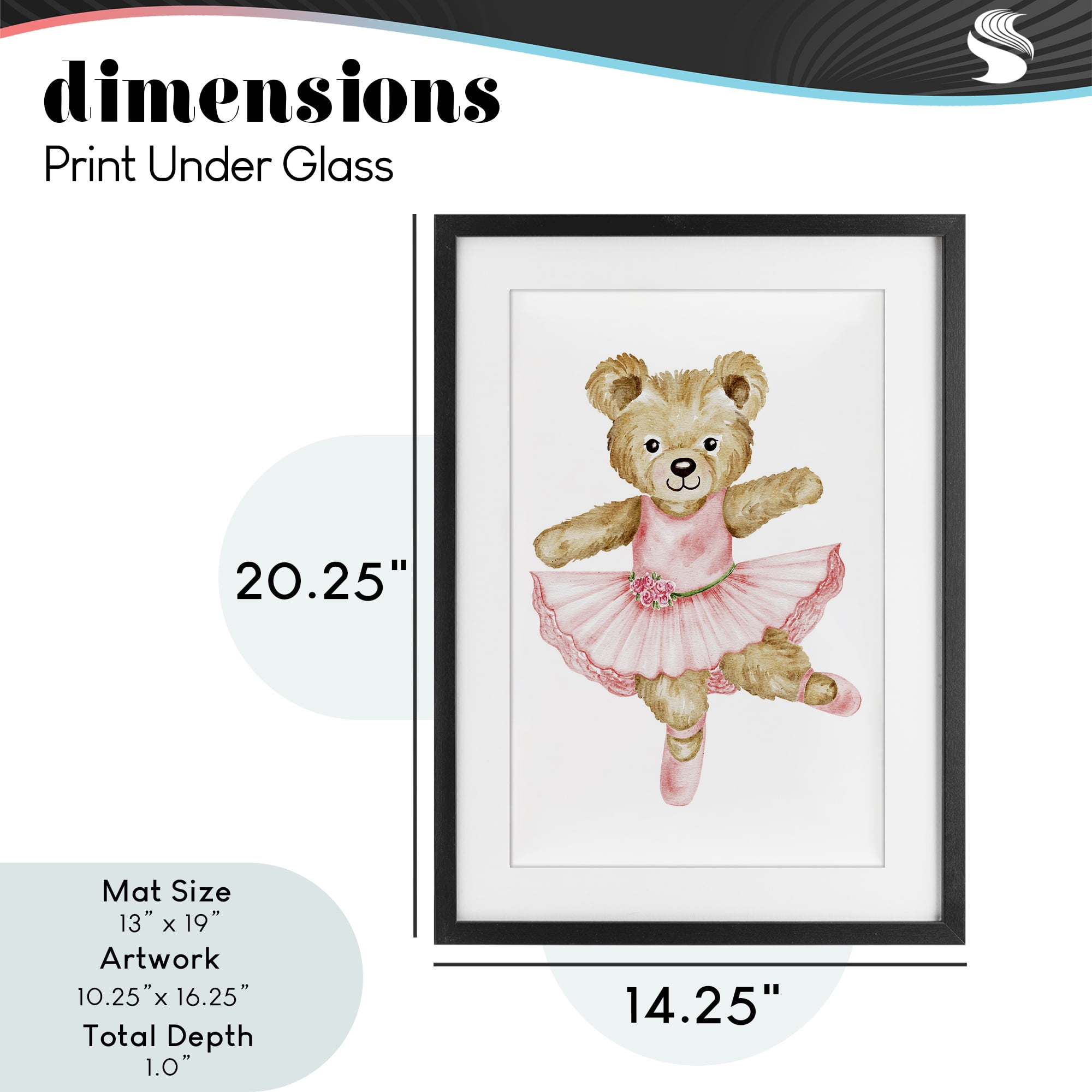 Ballerina Teddy Bear Black Framed Print Under Glass, design by Amy Hall