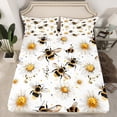 thumbnail image 2 of Manfei Country Floral Daisy Queen Sheet Sets,Rustic Flying Bee Flat Sheet,White Yellow Black Queen Fitted Sheet For Teens,Super Cozy Room Decor,4pcs, 2 of 7