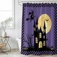 thumbnail image 6 of Polyester Fabric Halloween Night Shower Curtain, Horror Castle Witch Evil Pumpkin Purple Plaid Waterproof Bathtub Curtain Bathroom Decor Set with Hooks 72 x 84 Inches, 6 of 6