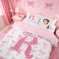 thumbnail image 3 of meiyoeat Bow Initial Print R Duvet Cover Set For Girls, Pink Princess Bowknot Alphabet Art Bedding Full For Kids,pink Reversible,3pcs(No Comforter), 3 of 6