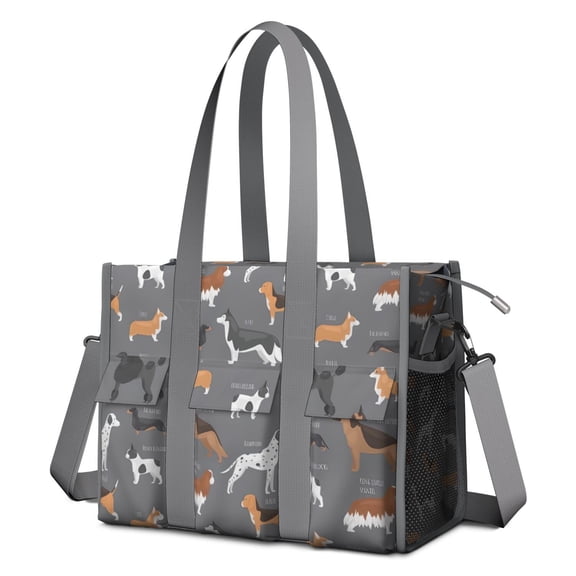 Teacher Tote Bag,Dalmatian Corgi Bulldog Teacher Utility Tote Bag,Large Work Tote Bags for Women with Multiple Pockets,Top Zipper Closure,13.8x10.6x6.7 Inch
