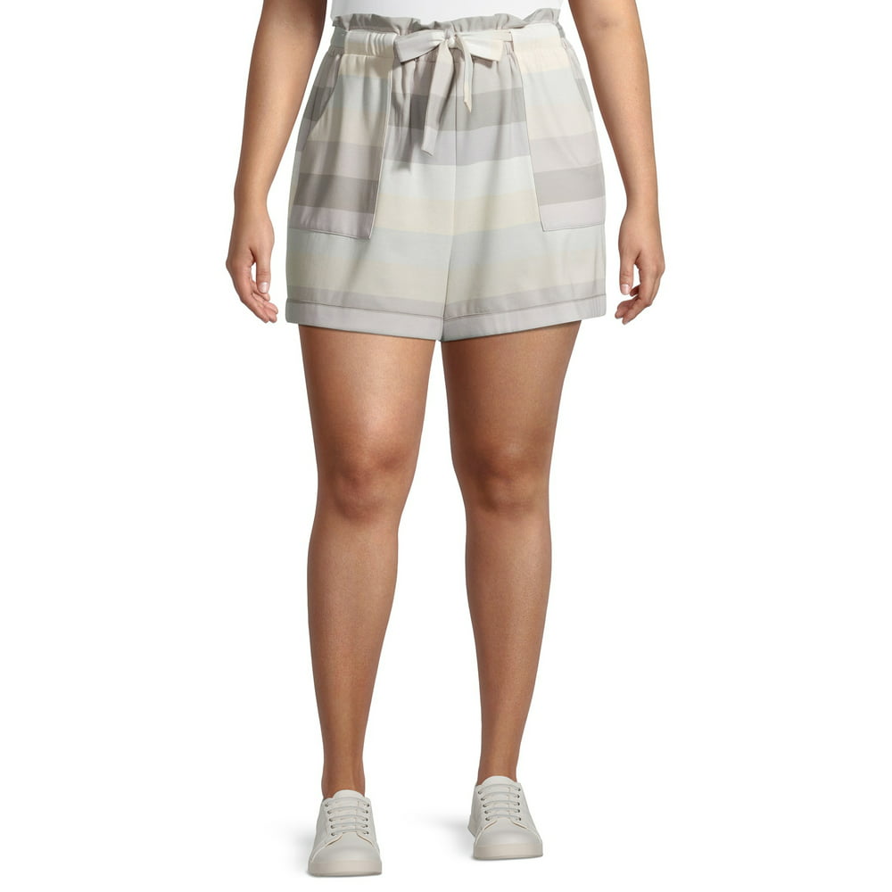 TRU SELF - Tru Self Women's Plus Size Striped Elastic Waistband Shorts ...