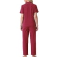 thumbnail image 3 of Conjunto de pijama para mujer INSPIRE CHIC, con botones, suave, de manga corta, ropa de dormir, pantalones largos, conjunto de 2 piezas, XS, rojo, 3 of 6