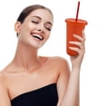 thumbnail image 2 of Advancent Vaso para beber con tapa y pajita Botella reutilizable de plástico PP PP para batido de jugo de café de bebida fría Mostrada rojo naranja 710ml Advancent HA007952-02, 2 of 6