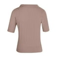thumbnail image 4 of TTUHYWXI Women Short Sleeve Sweater Tops Summer V Neck Cable Knit Pullover Casual Lapel Shirts (Khaki, S), 4 of 5