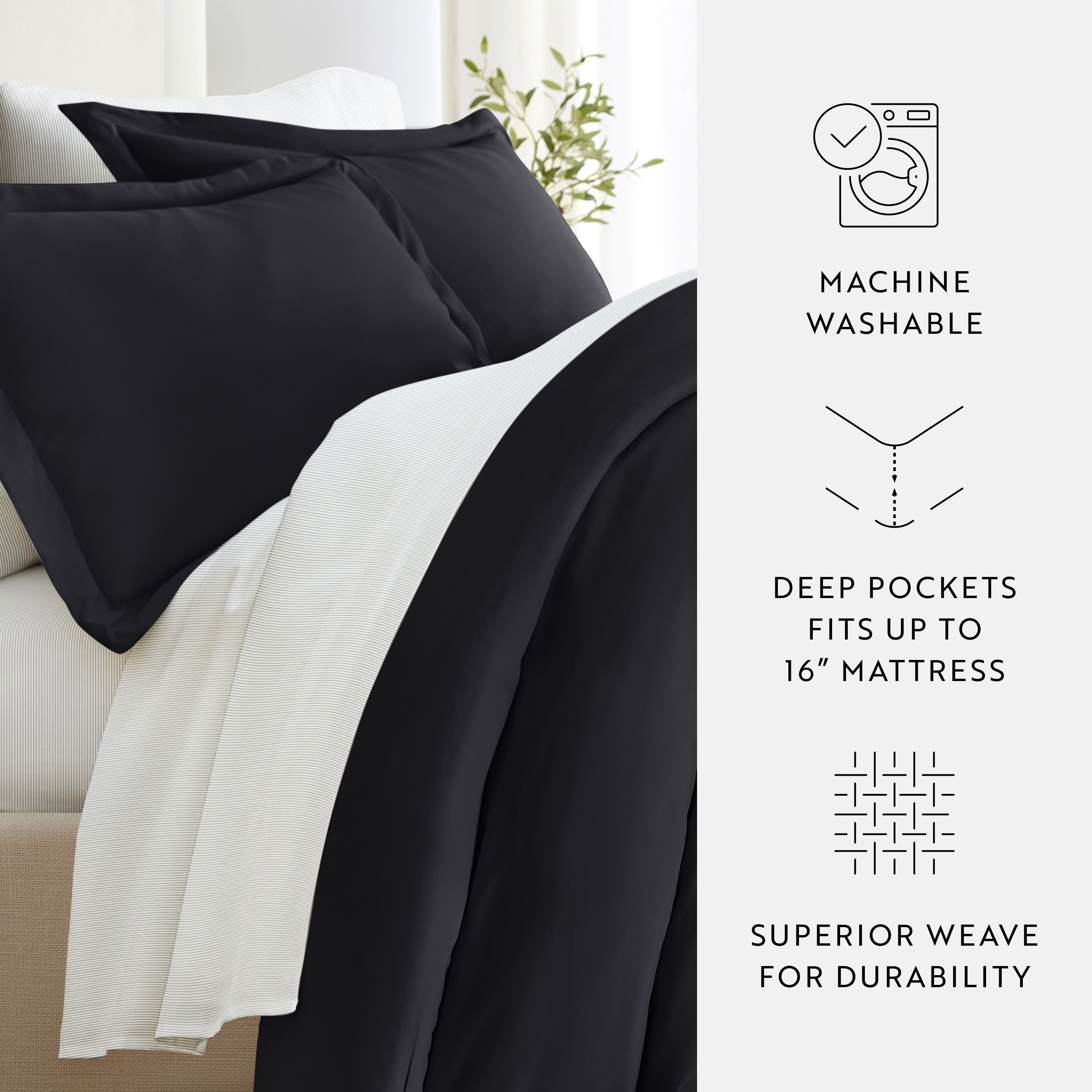 Noble Linens 8 Piece Solid Duvet Bundle in Black, Full
