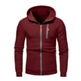 thumbnail image 4 of kpoplk Mens Zip up Hoodie Color Block Long Sleeve Casual Sweatshirt Sport Outwear with Pocket Red,XL, 4 of 6