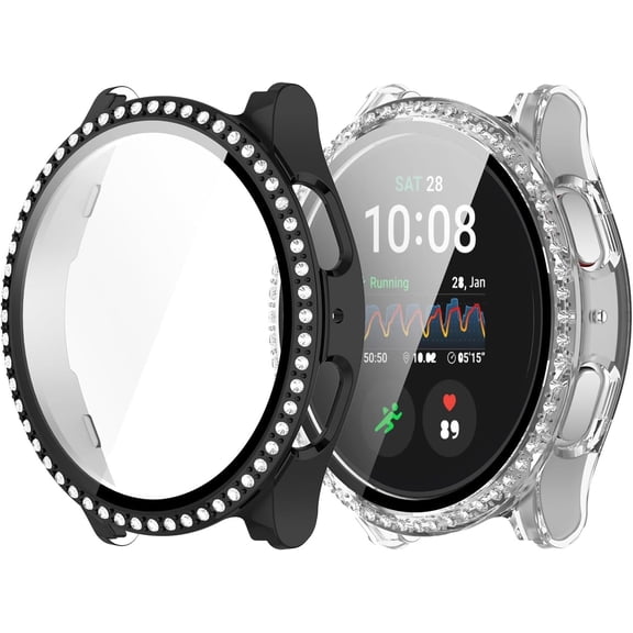 MYKOMI Compatible with Galaxy Watch 7 40mm Screen Protector Case Tempered Glass Bling Cases Women Girls Crystal Shining Rhinestone Cases Smartwatch Accessories Case