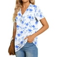thumbnail image 4 of Sakmal Womens Plus Size Tops Elbow-Length Blue Button Floral V-Neck T-Shirts Womens Shirts, 4 of 7