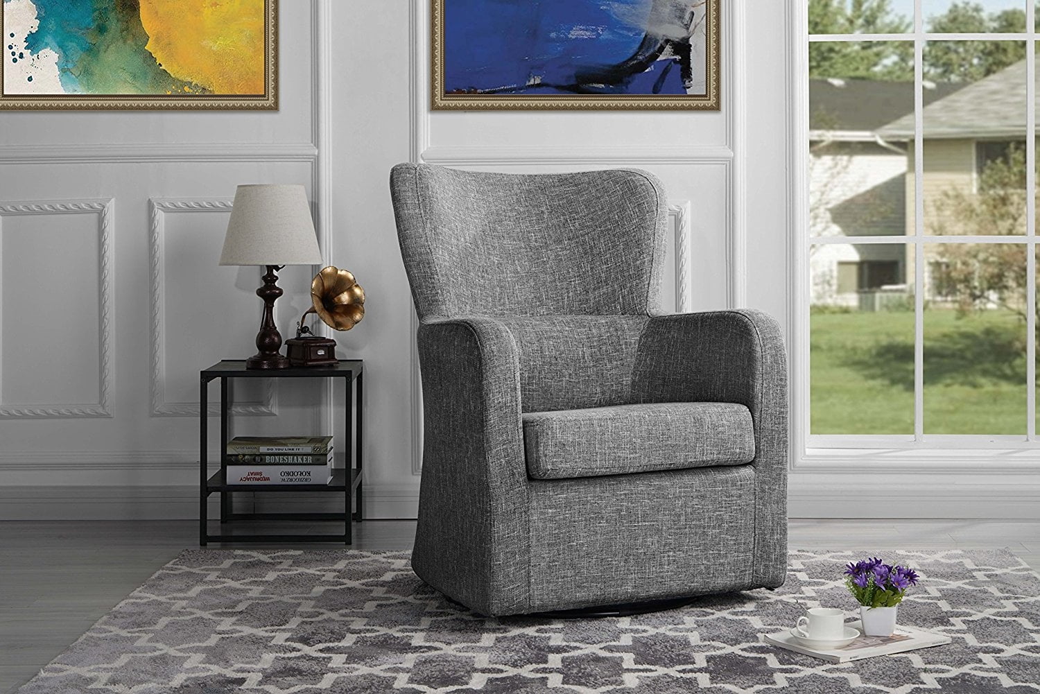 Modern Swivel Armchair Rotating Accent Chair For Living Room Light Grey