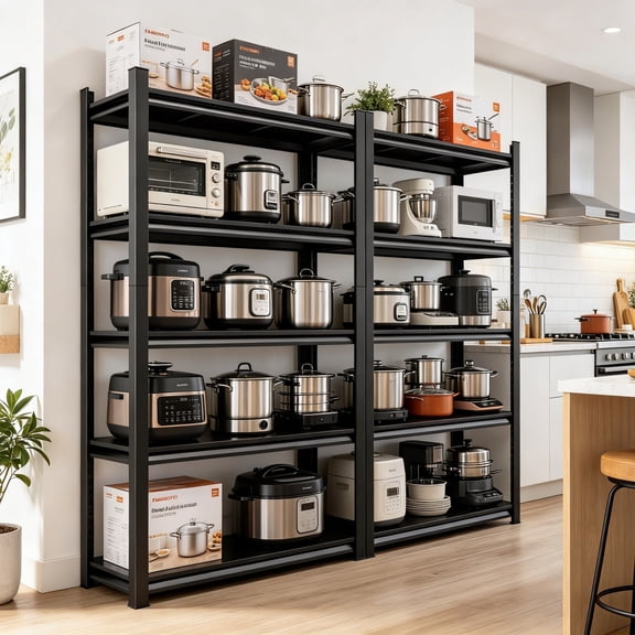 5-Tier Metal Storage Shelf Adjustable Kitchen Storage Rack 78" H x 40" W Black Metal Shelving Heavy Duty Shelving Unit 2000LBS Shelvs for Kitchen Pantry Basement Garage