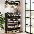 thumbnail image 3 of Tribesigns Modern Shoe Cabinet, Freestanding Shoe Storage Cabinet with Wall Mount Coat Rack, Shoes Organizer Cabinets with 3 Flip Drawers for Entryway, Black & Gold, 3 of 5