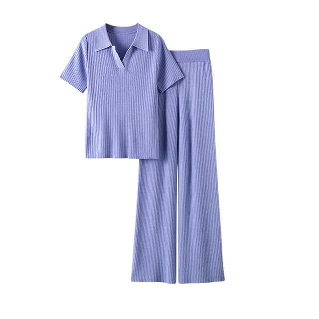 Ensembles Assortis pour Femmes Manches Courtes Col Rond Chemises Pantalons Larges Amples Pyjamas Ensembles Vêtements d'Été pour Femmes